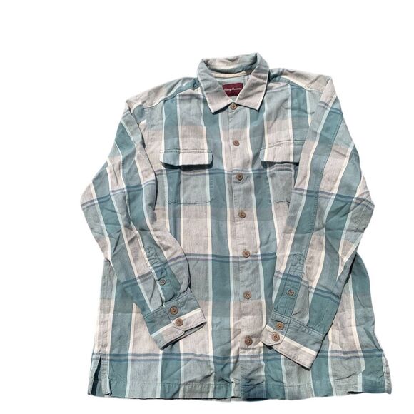 Tommy Bahama Men's Plaid Silk Cotton Blend Shirt Size L Multicolor Long Sleeve - Picture 1 of 8